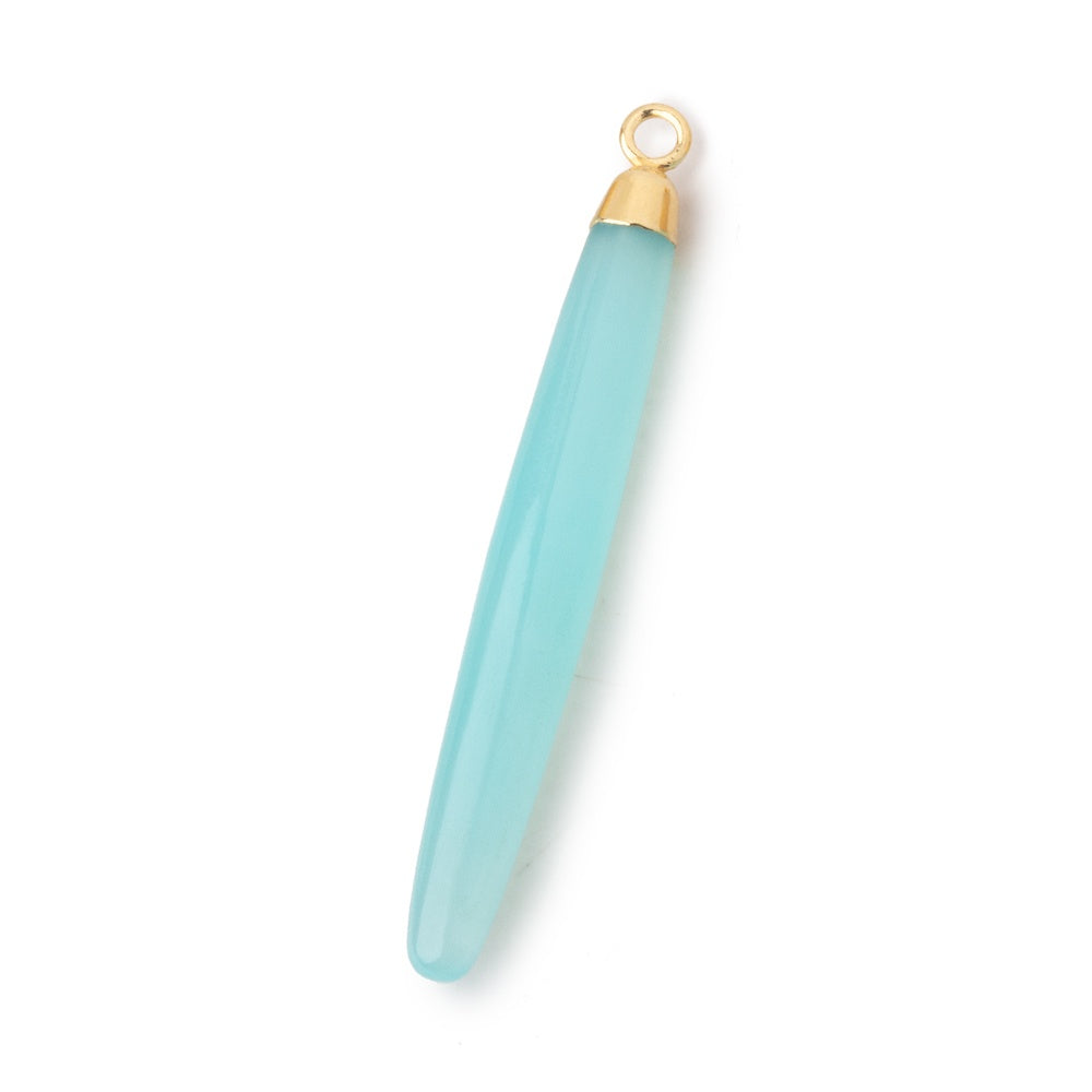 40x5mm Gold Leafed Seafoam Blue Chalcedony Plain Tube Pendant 1 piece - BeadsofCambay.com