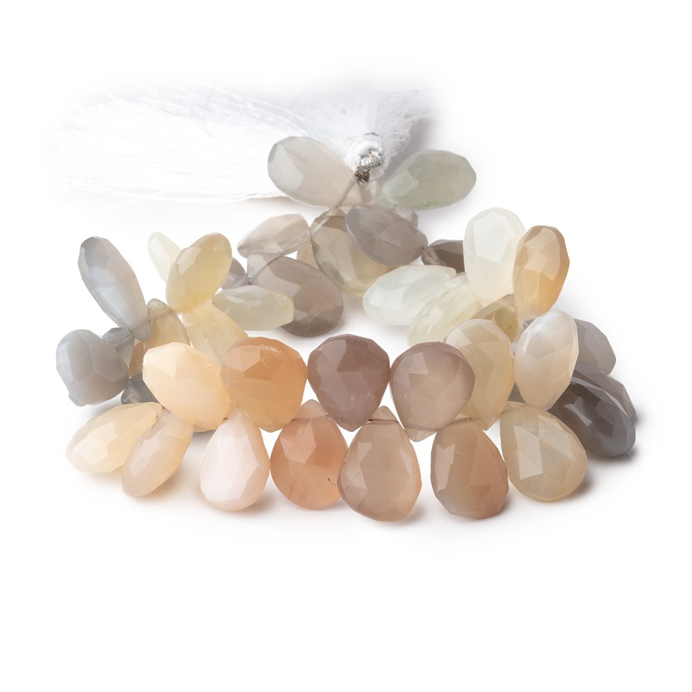 12x10-15x10mm Multi Color Moonstone faceted pear briolette 8.5 in. 46 Beads - BeadsofCambay.com