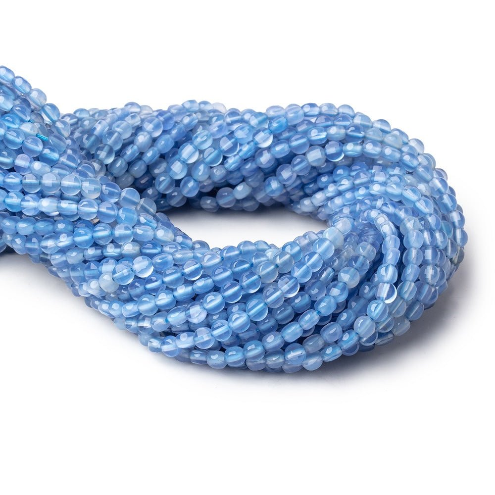 4.3mm Santorini Blue Chalcedony Checkerboard Faceted Calibrated Coins 12.5 inch 78 Beads - Beadsofcambay.com