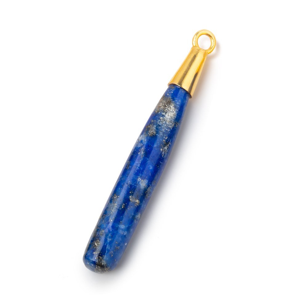 43x6.5mm Vermeil Capped Lapis Lazuli Plain Tear Drop Pendant 1 piece - Beadsofcambay.com
