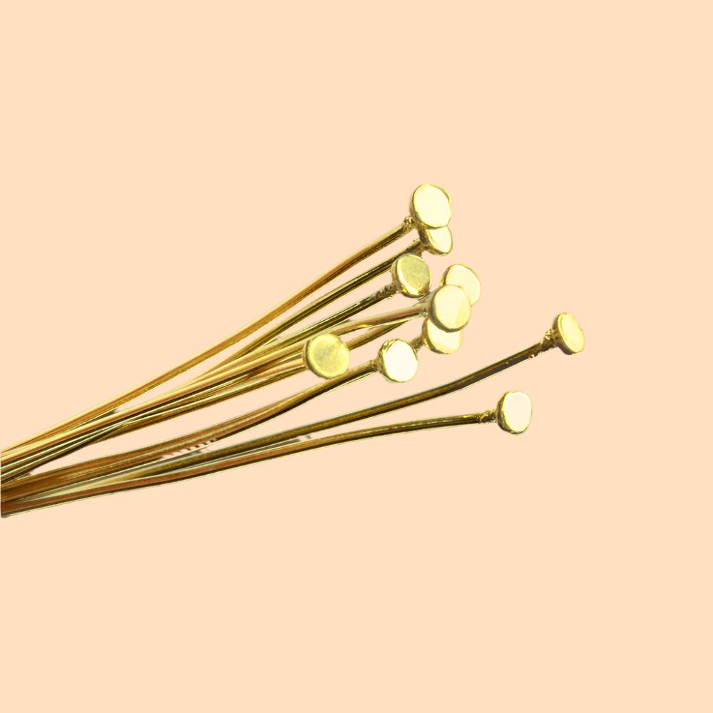 Beadsofcambay 3" length Vermeil Disc Headpin, 24 Gauge Wire, 10 pieces per Bag