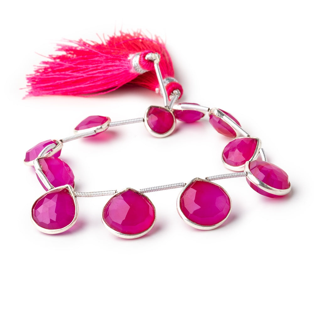 10mm Silver Bezeled Fuchsia Chalcedony Faceted Heart Beads 7 inch 11 pieces view 1