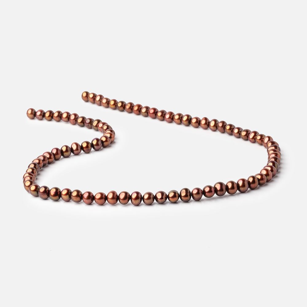 6x5mm Reddish Brown Side Drilled Off Round Freshwater Pearls 16 inch 76 pieces - BeadsofCambay.com