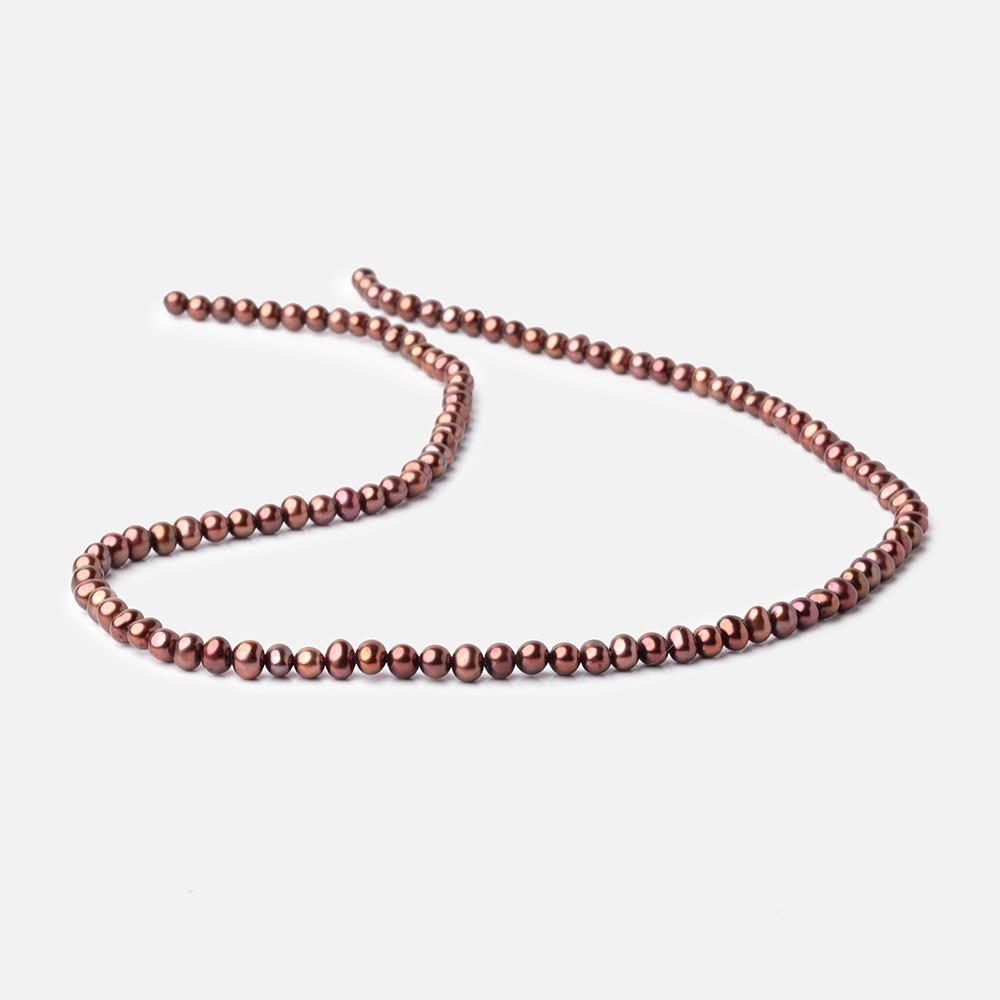 4.5x4mm Chocolate Brown Side Drilled Off Round Freshwater Pearls 16 inch 110 pieces - BeadsofCambay.com