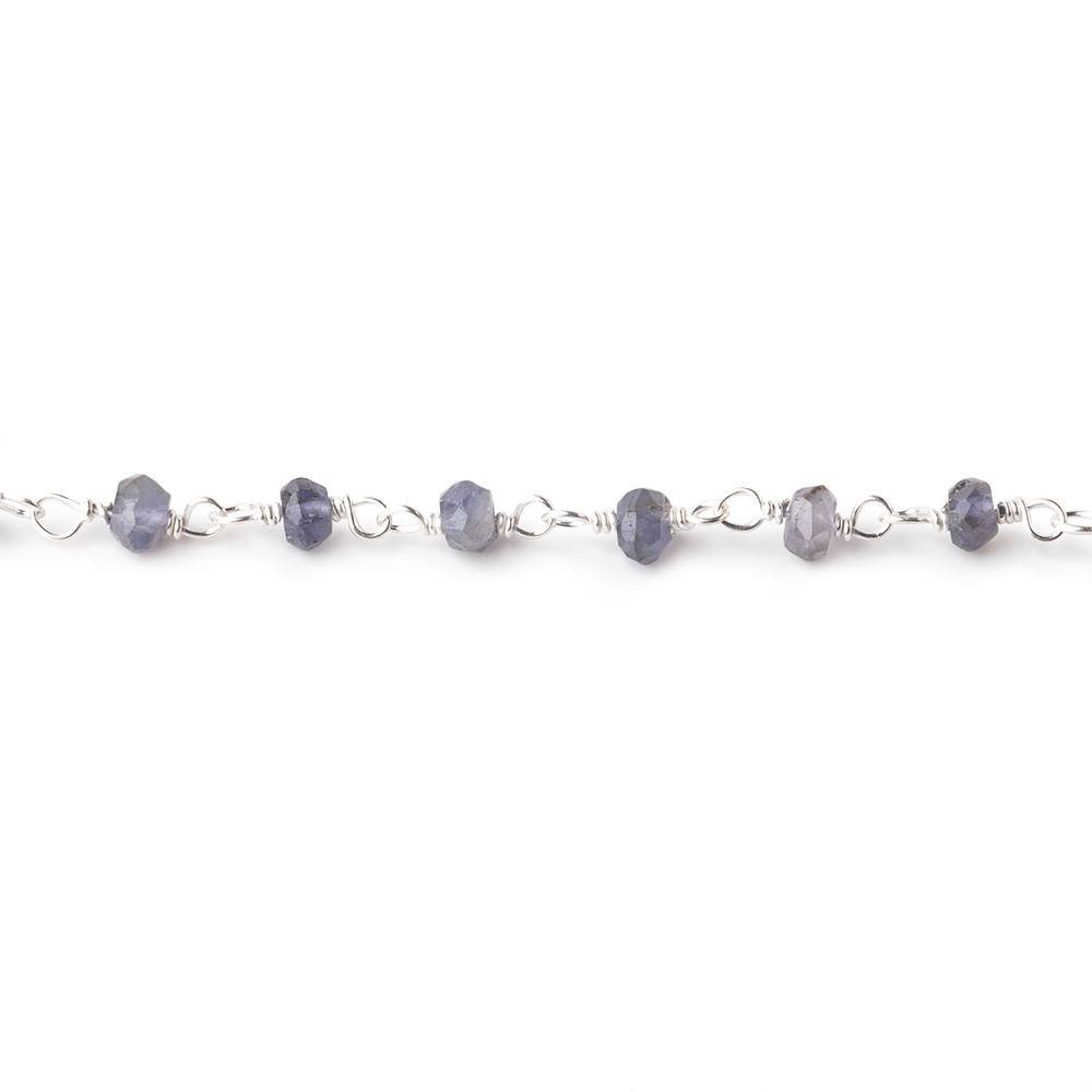 3mm Iolite faceted rondelle .925 Silver Chain by the foot 42 pieces - BeadsofCambay.com