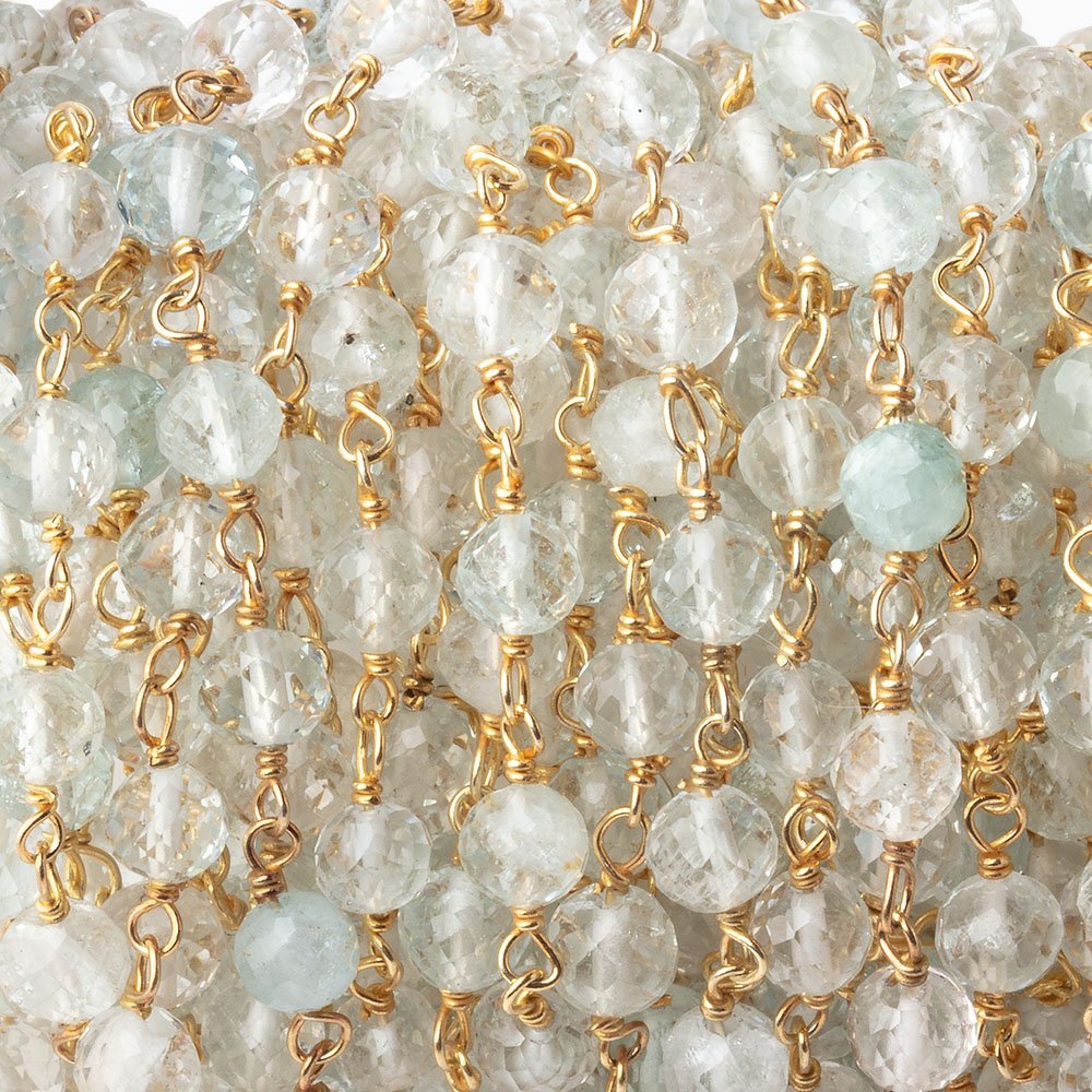 4.5mm Aquamarine Faceted Round Beads on Vermeil Chain - Beadsofcambay.com