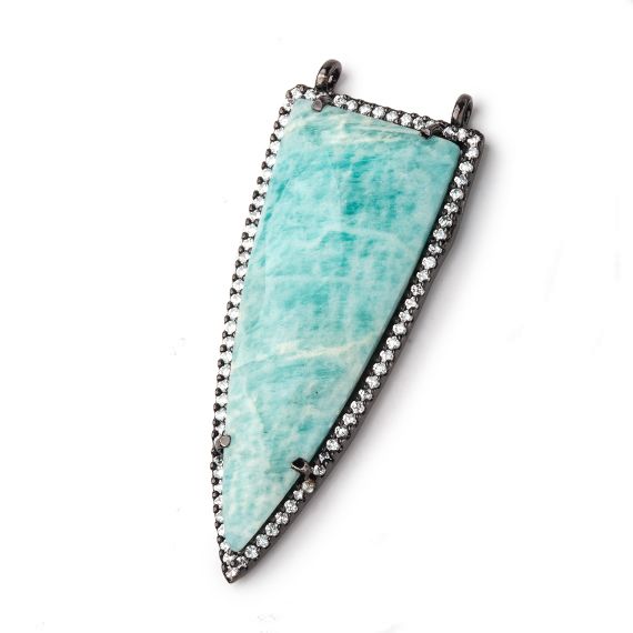 45x18mm Black Gold Bezel CZ & Amazonite Faceted Point Pendant 1 focal bead - Beadsofcambay.com