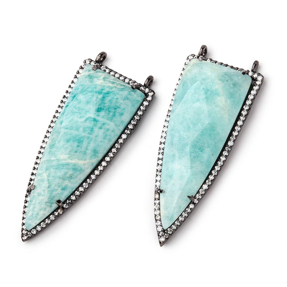 45x18mm Black Gold Bezel CZ & Amazonite Faceted Point Pendant 1 focal bead - Beadsofcambay.com