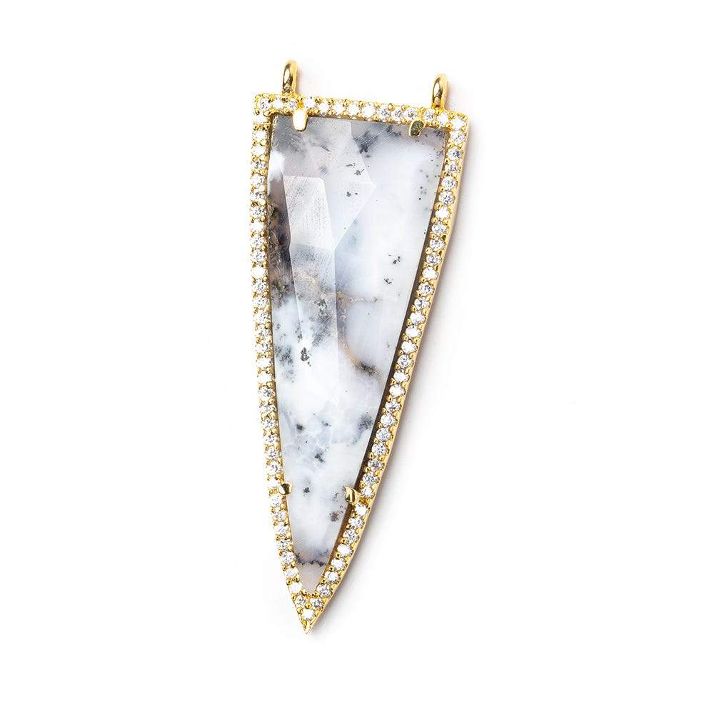 45x18mm Vermeil Bezel CZ & Dendritic Opal Faceted Point Pendant 1 focal bead - Beadsofcambay.com