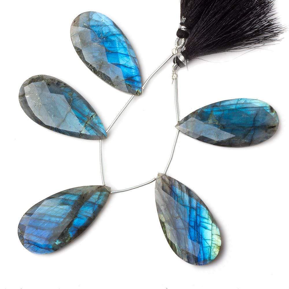 45x22x6mm Labradorite faceted pear briolette beads 5 inch 5 pieces A - Beadsofcambay.com