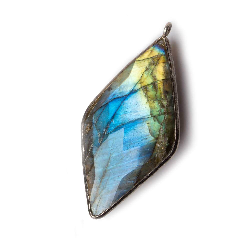 45x24mm Black Gold .925 Bezel Labradorite faceted Kite Pendant 1 piece - Beadsofcambay.com