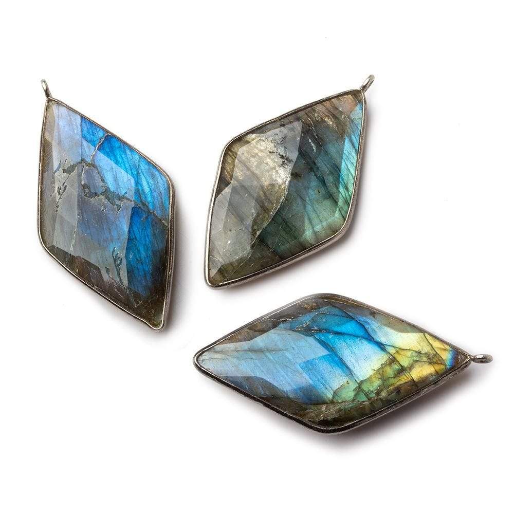 45x24mm Black Gold .925 Bezel Labradorite faceted Kite Pendant 1 piece - Beadsofcambay.com