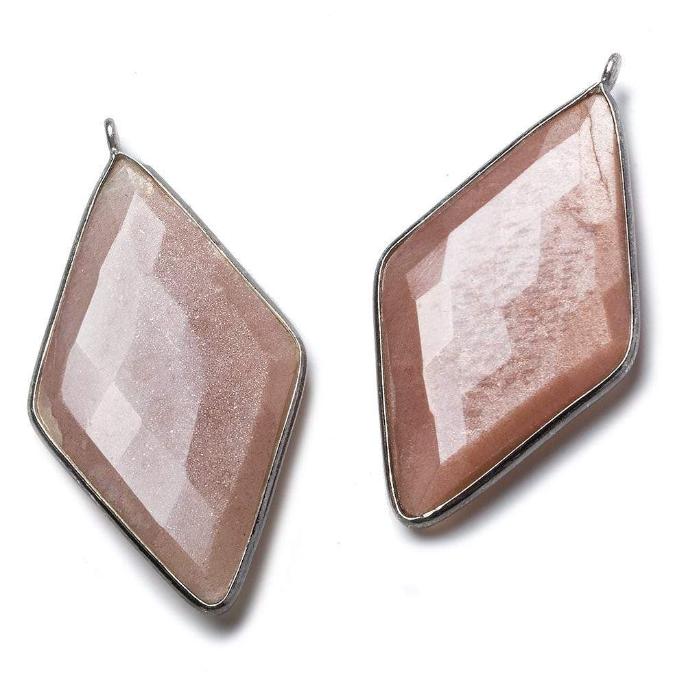 45x24mm Black Gold .925 Bezel Peach Moonstone faceted Kite Pendant 1 piece - Beadsofcambay.com