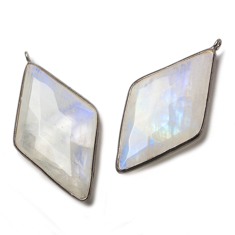 44x25mm Black Gold .925 Bezel Rainbow Moonstone faceted Kite Pendant 1 piece - Beadsofcambay.com