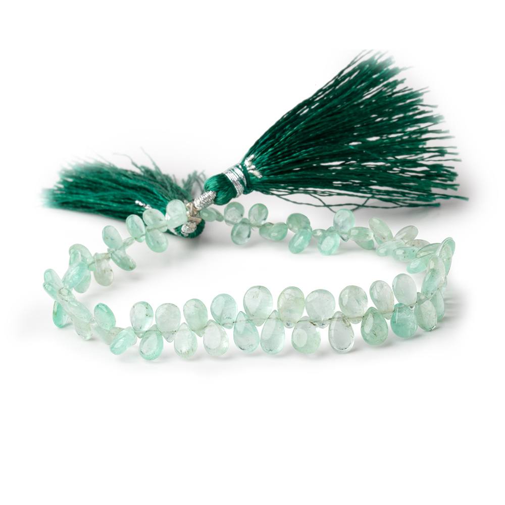 4.5x3-6.5x5mm Colombian Emerald plain pear beads 8 inch 77 pieces - Beadsofcambay.com