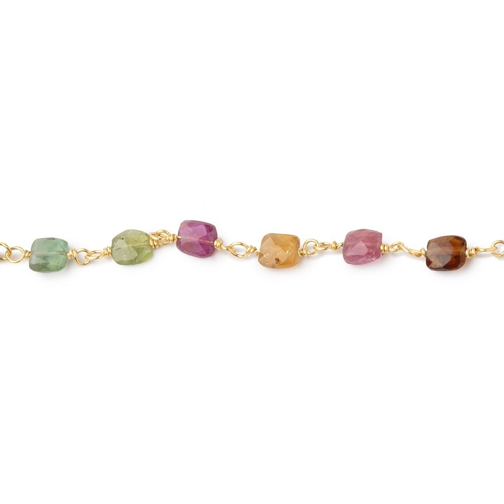 4.5x4mm Multi Color Tourmaline Faceted Rectangles on Vermeil Chain - Beadsofcambay.com
