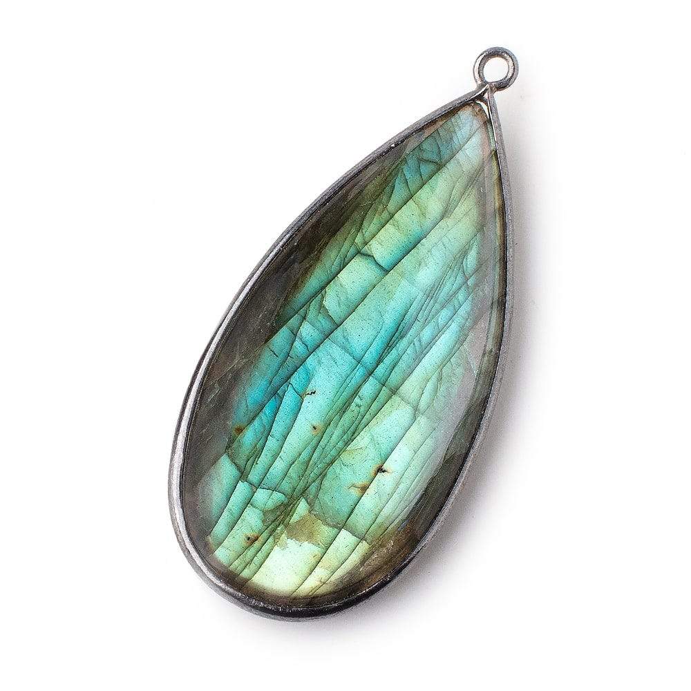 46x23mm Black Gold Bezeled Plain Pear Pendant 1 piece - Beadsofcambay.com