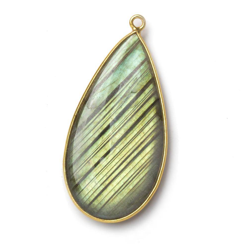 46x23mm Vermeil Bezel Labradorite plain pear Pendant 1 focal bead - Beadsofcambay.com