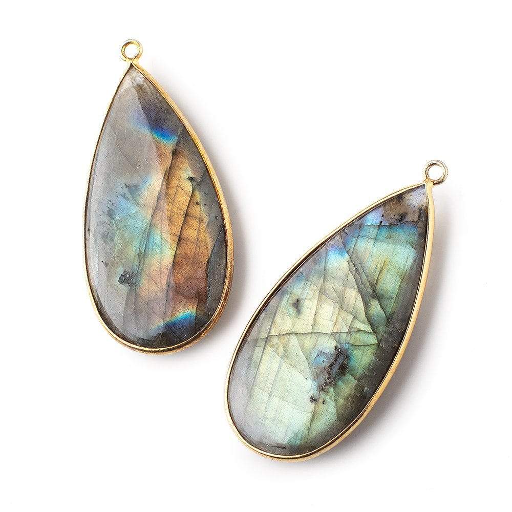 46x23mm Vermeil Bezel Labradorite plain pear Pendant 1 focal bead - Beadsofcambay.com