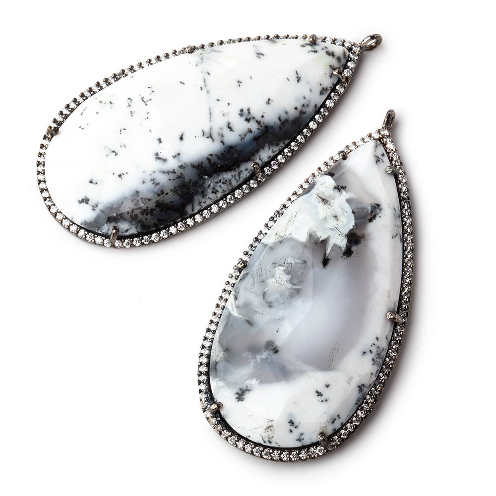 47.5x26mm Black Gold Bezeled White CZ & Dendritic Opal Pear Pendant 1 pc - Beadsofcambay.com
