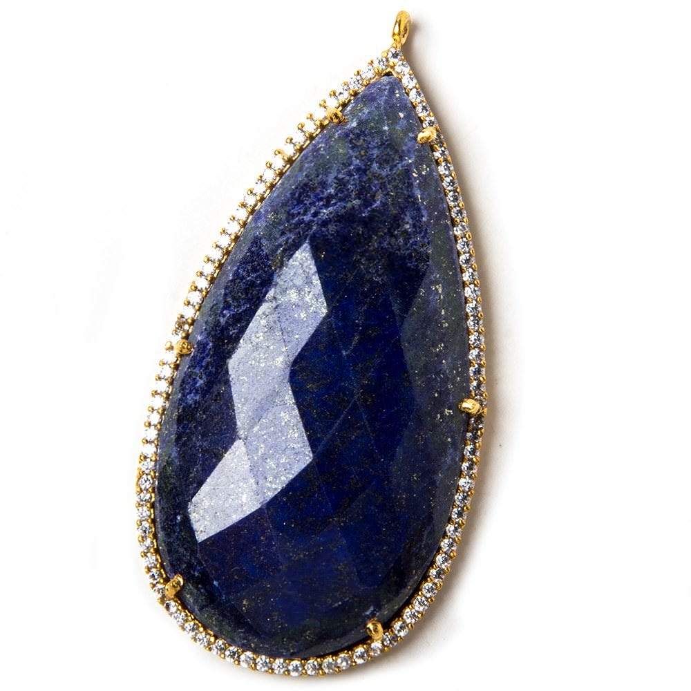 47.5x26mm Gold Bezeled White CZ & Lapis Lazuli Pear Pendant 1 pc - Beadsofcambay.com