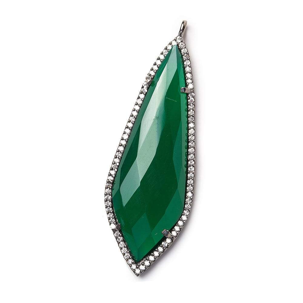 48x18mm Black Gold Bezel CZ & Green Onyx Modified Point Pendant 1 focal bead - Beadsofcambay.com
