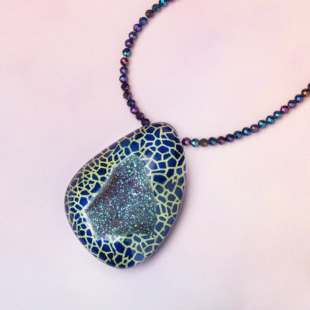 48x35mm Hand Painted Metallic Drusy Focal Bead 1 piece - Beadsofcambay.com