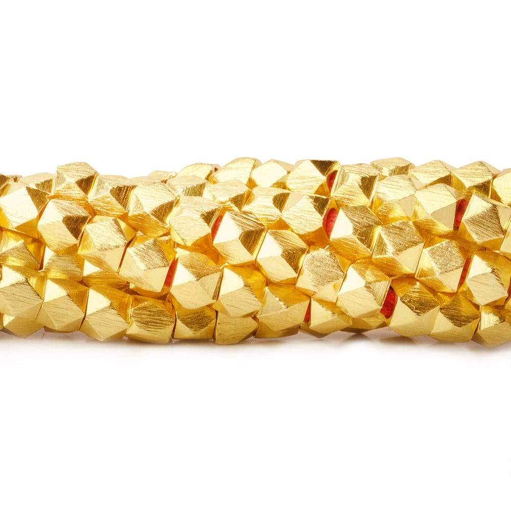 4mm 22kt Gold plated Copper Brushed Faceted Nugget Bead 48 beads 8 inch - Beadsofcambay.com