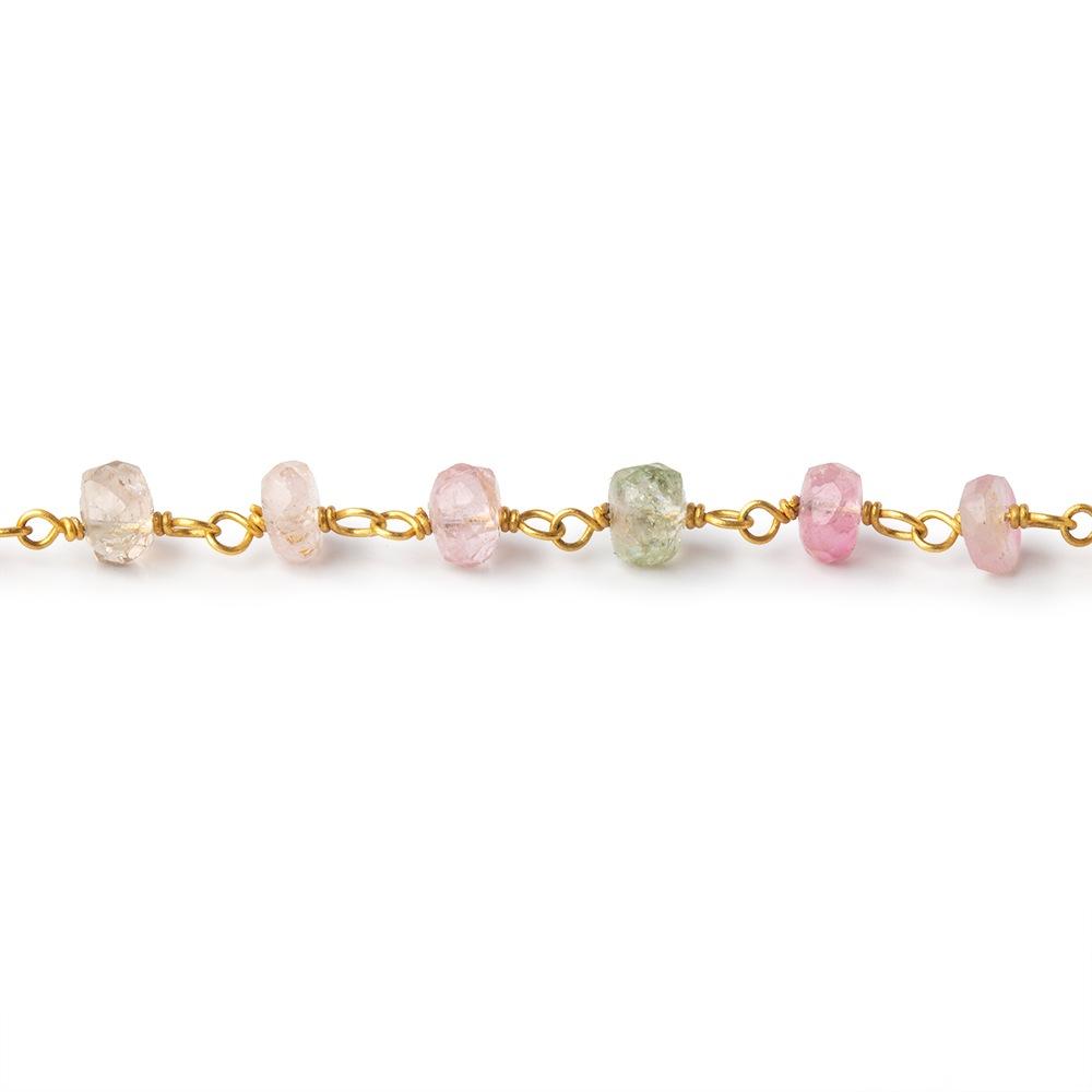4mm Afghani Tourmaline Faceted Rondelles on Vermeil Chain by the Foot - Beadsofcambay.com