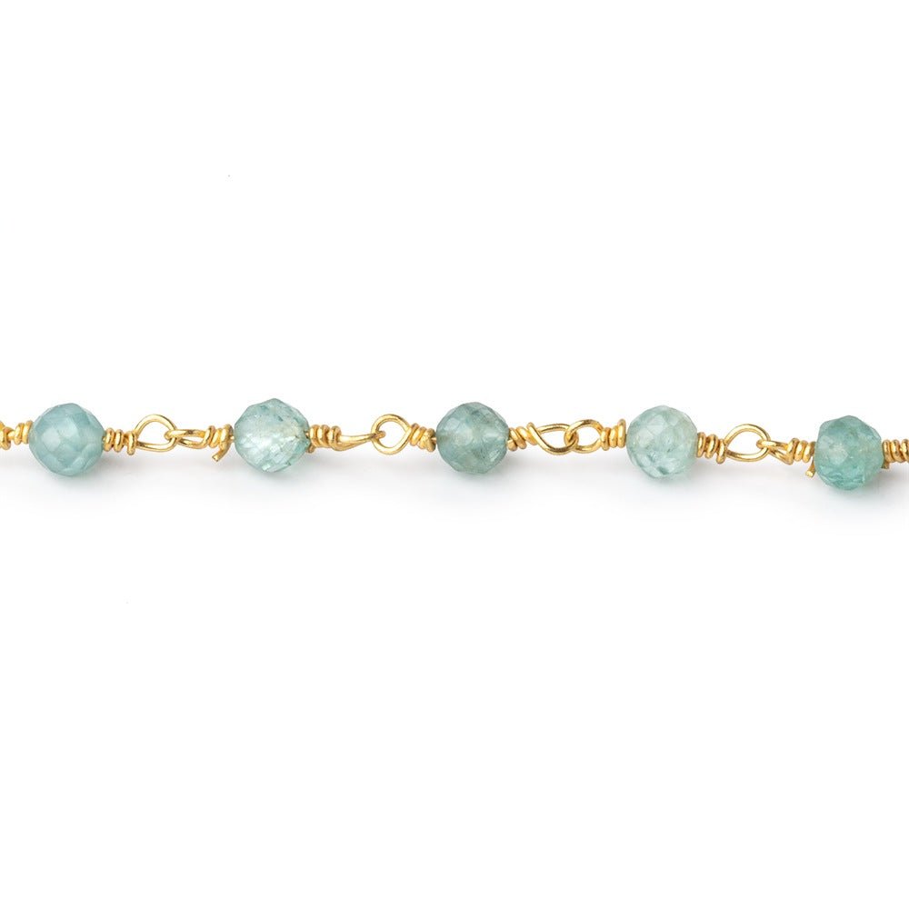 4mm Apatite Micro Faceted Rounds on Gold Plated Chain - Beadsofcambay.com