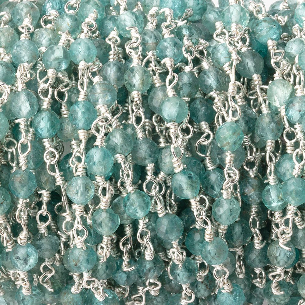 4mm Apatite Micro Faceted Rounds on Silver Plated Chain - Beadsofcambay.com
