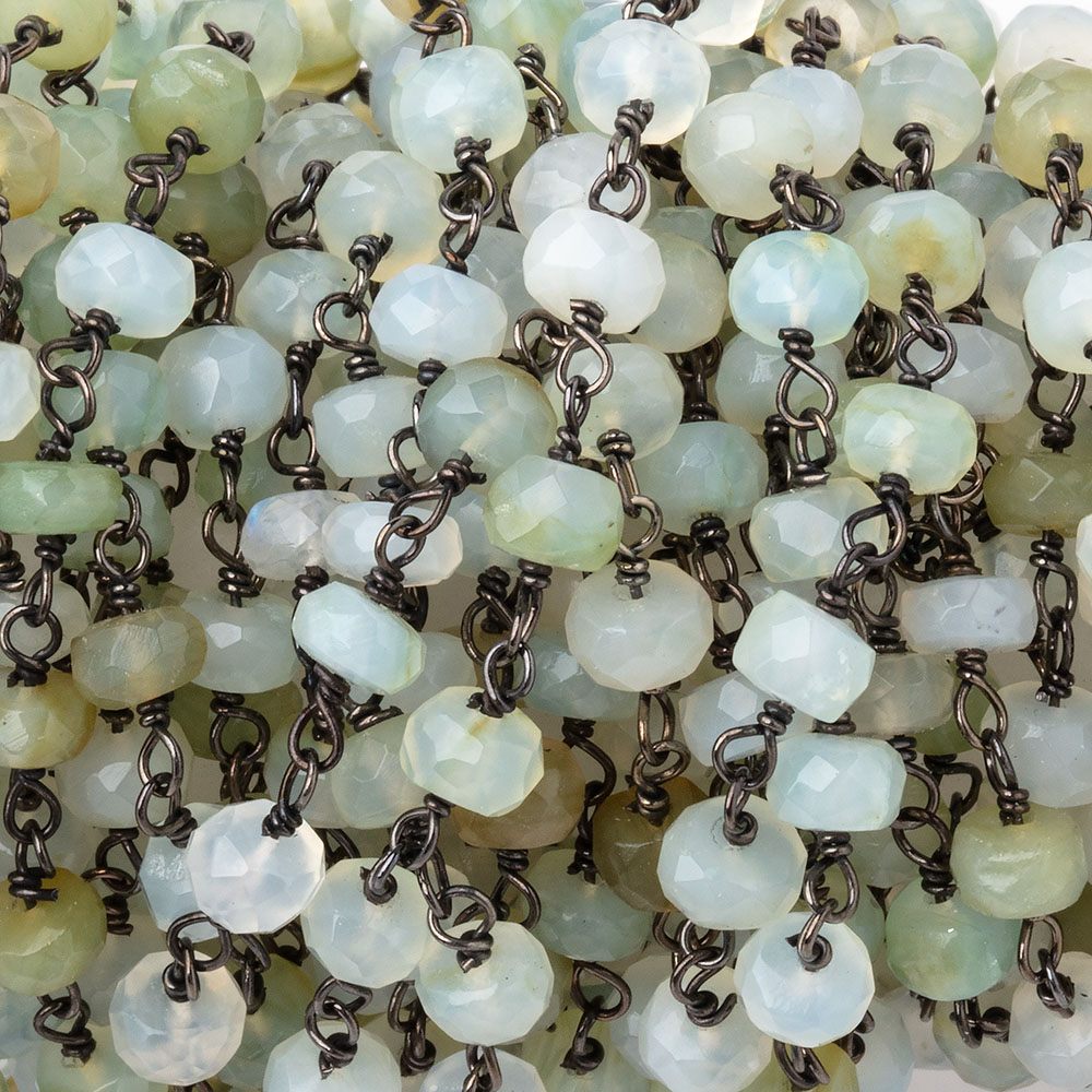 4mm Blue Peruvian Opal Faceted Rondelle Beads on Black Gold over .925 Silver Chain - Beadsofcambay.com
