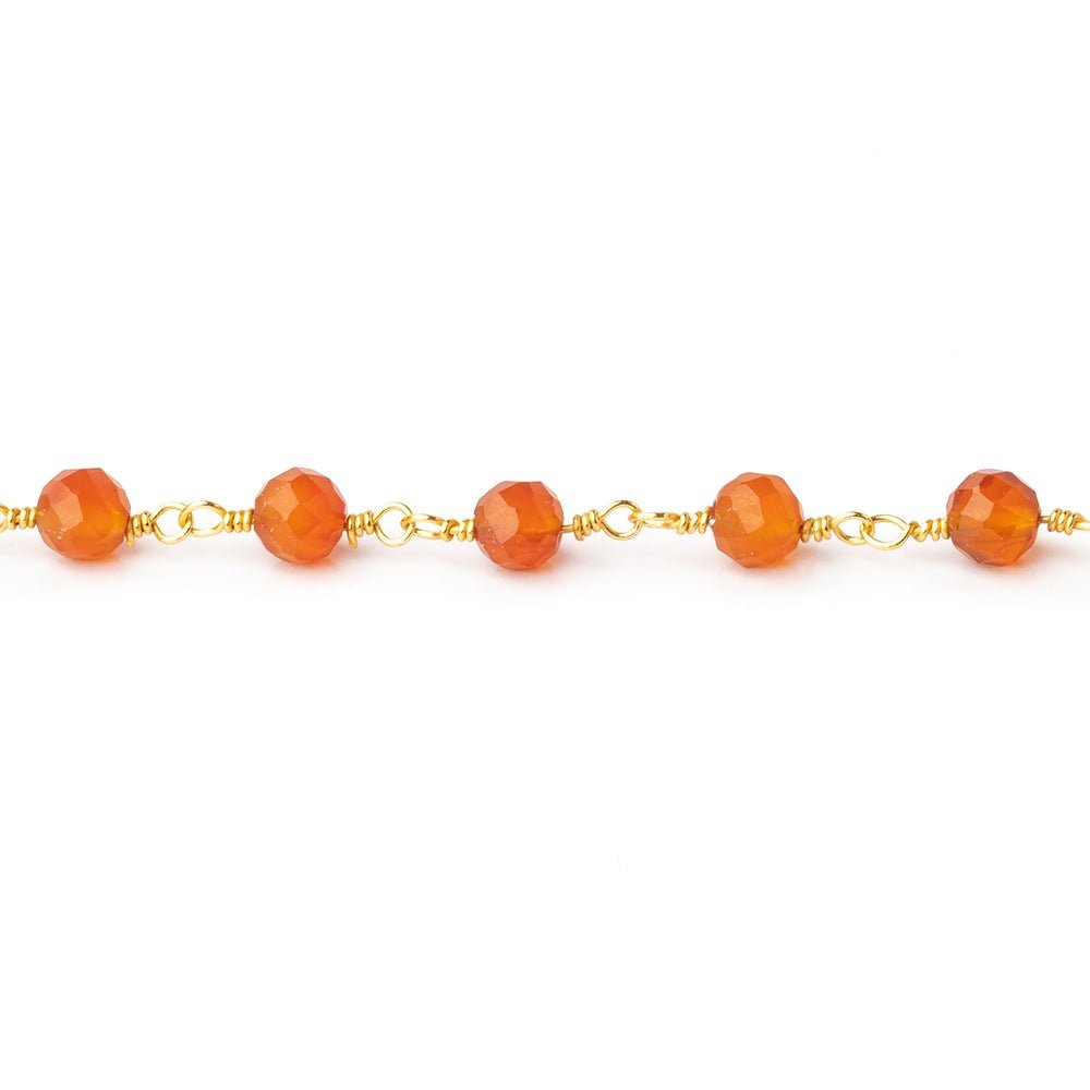 4mm Carnelian Micro Faceted Rounds on Gold Plated Chain - Beadsofcambay.com