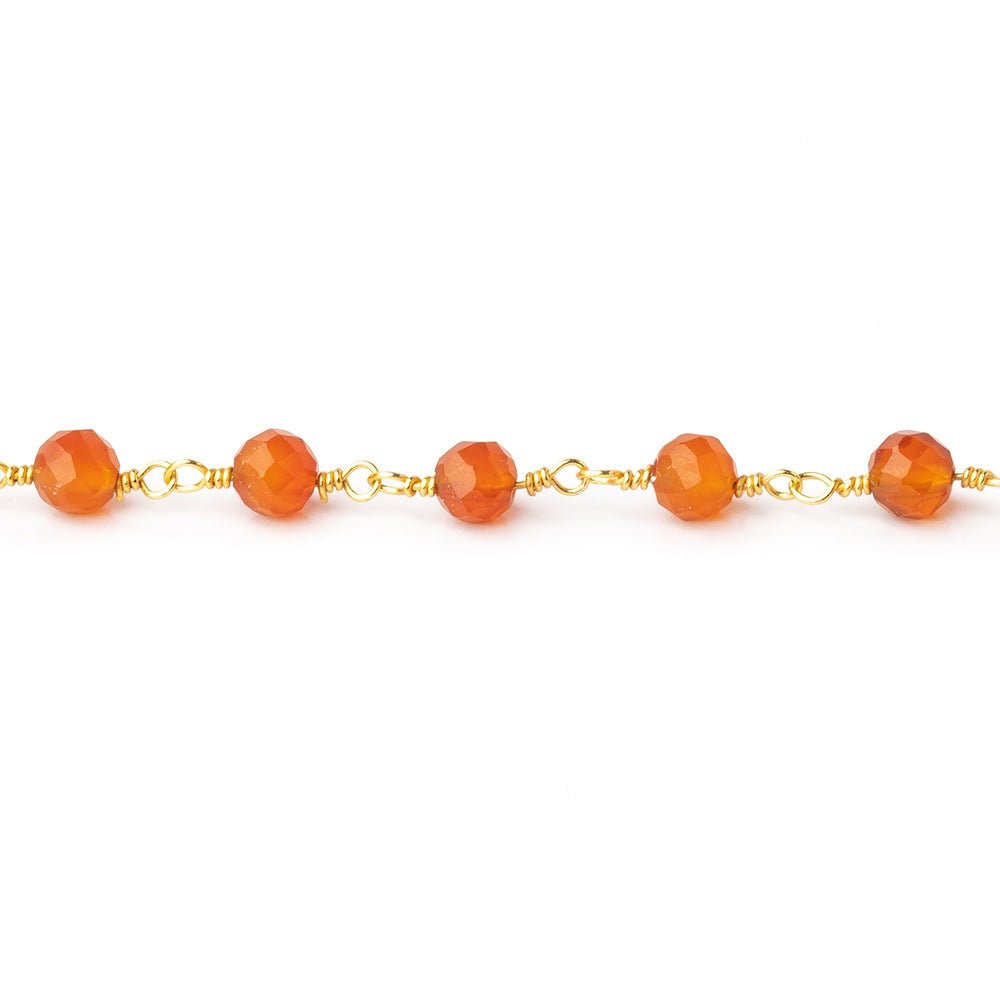 4mm Carnelian Micro Faceted Rounds on Gold Plated Chain - Beadsofcambay.com