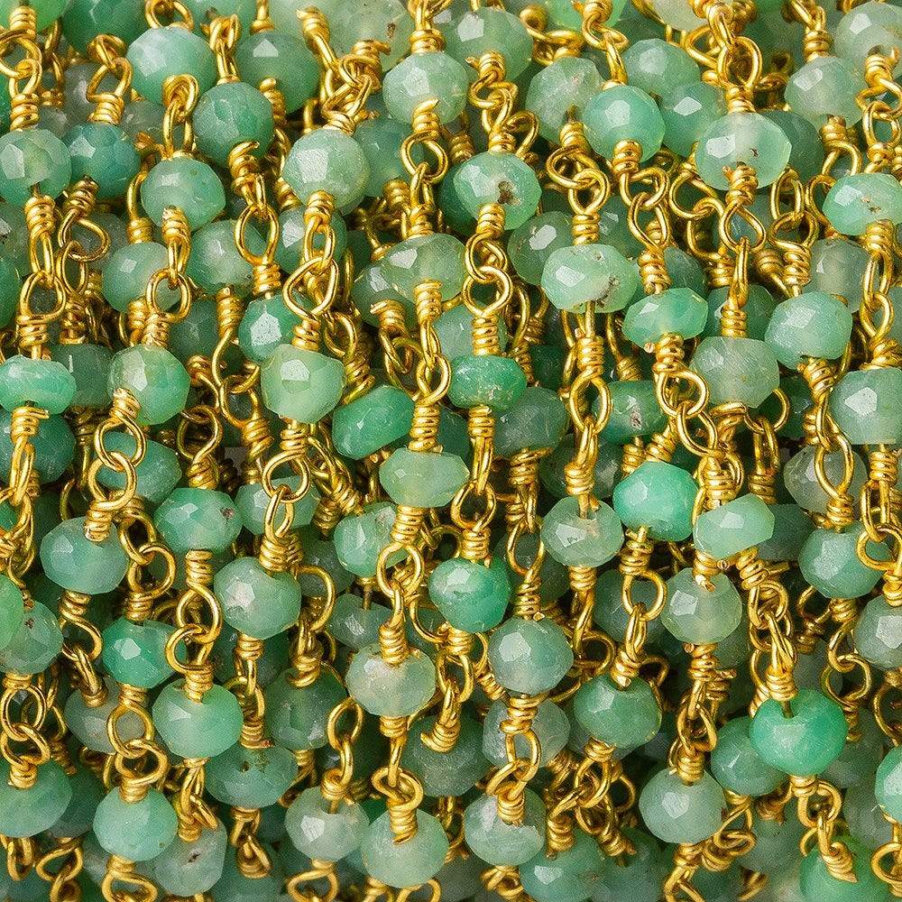 4mm Chrysoprase faceted rondelle Gold plated Rosary Chain by the foot - Beadsofcambay.com