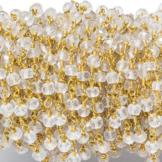 4mm Crystal Quartz rondelle Gold plated Chain sold by the foot 34 pieces - Beadsofcambay.com