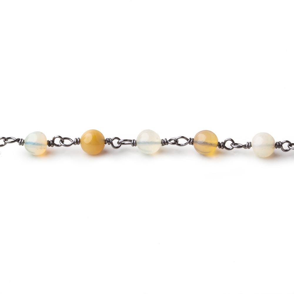 4mm Ethiopian Opal plain rounds Black Gold .925 Chain by the foot 31 beads - Beadsofcambay.com