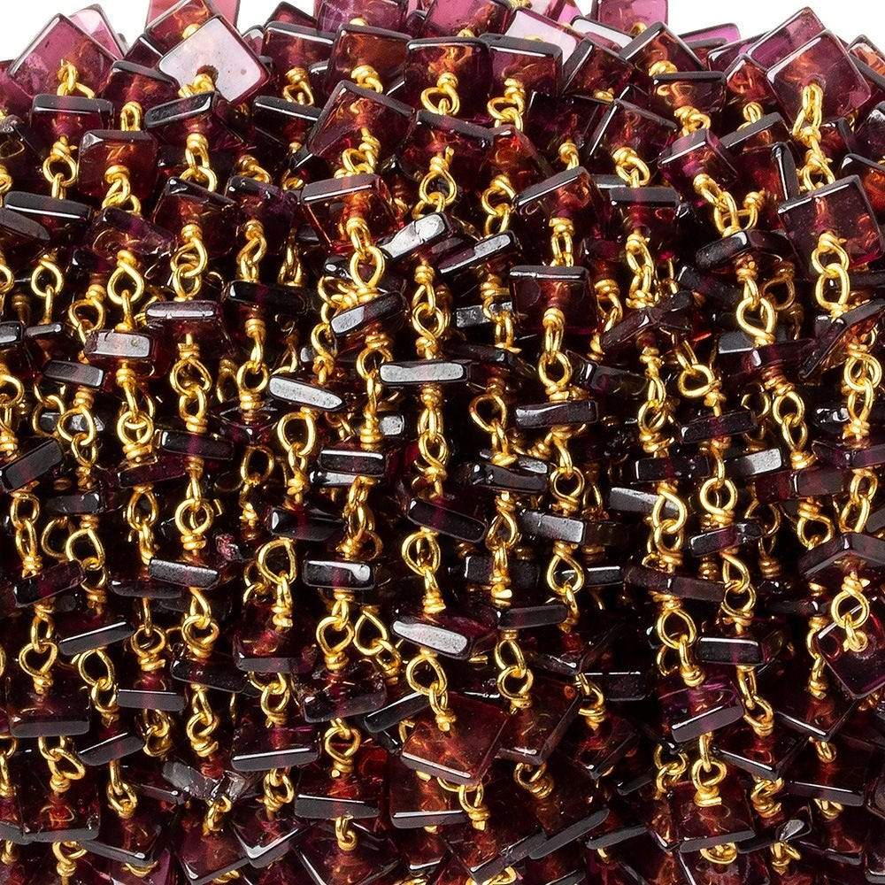 4mm Garnet Plain Square Heshi on Vermeil Chain by the foot - Beadsofcambay.com