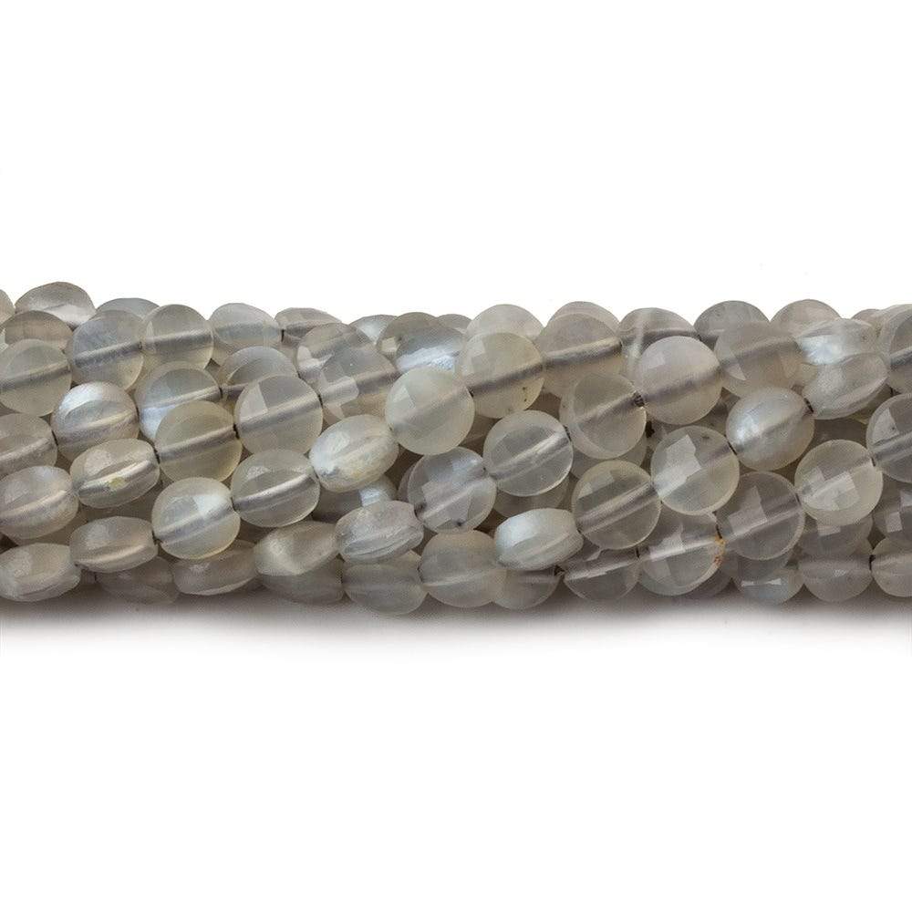 4mm Grey Moonstone checkerboard calibrated faceted coins 12.5 inch 85 beads AAA - Beadsofcambay.com