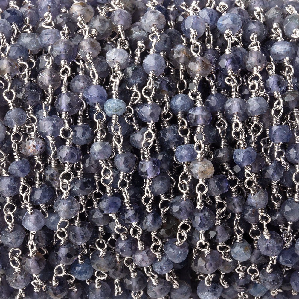 4mm Iolite faceted rondelle Silver plated Chain by the foot - Beadsofcambay.com
