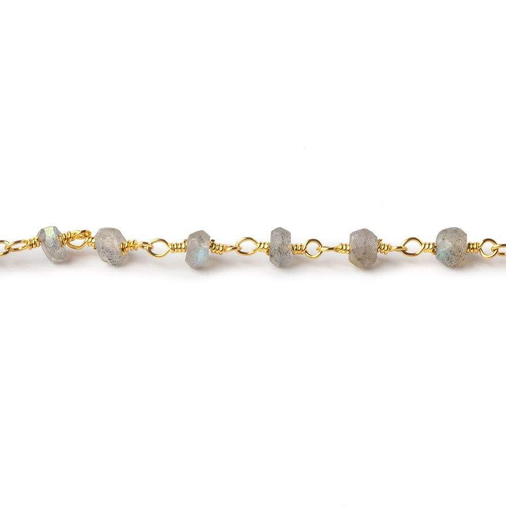 4mm Labradorite faceted rondelle Gold Chain by the foot 36 pieces - Beadsofcambay.com