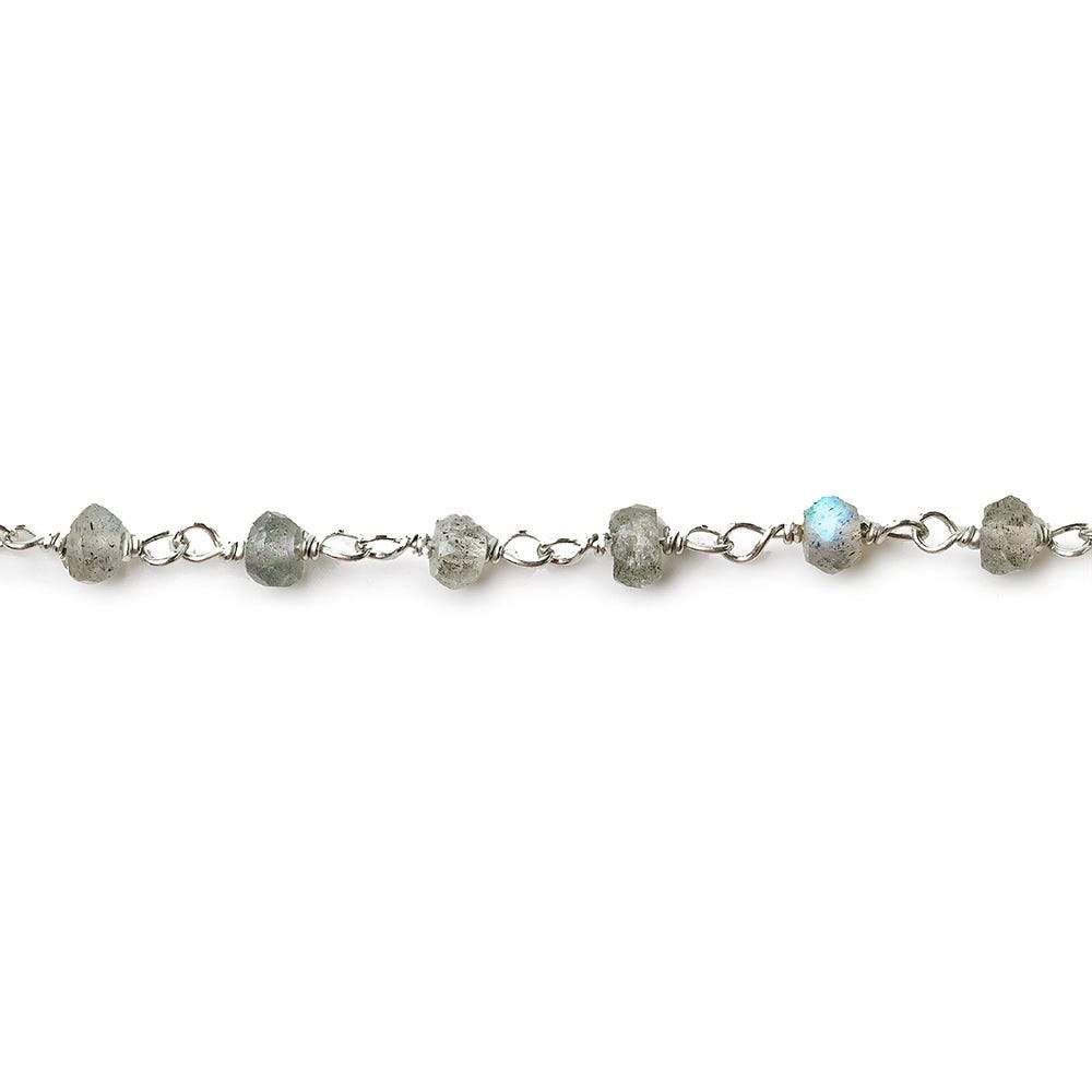 4mm Labradorite faceted rondelle Silver .925 Chain by the foot AA grade - Beadsofcambay.com
