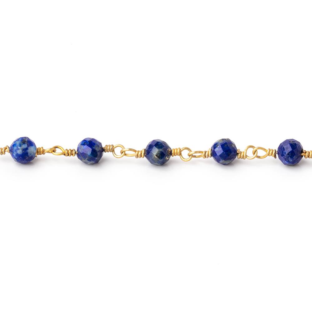 4mm Lapis Lazuli Micro Faceted Rounds on Gold Plated Chain - Beadsofcambay.com