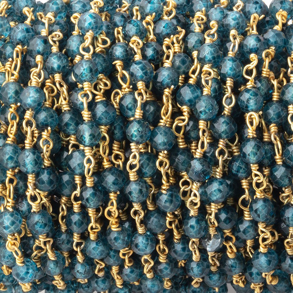 4mm London Blue Quartz Micro Faceted Rounds on Gold Plated Chain - Beadsofcambay.com