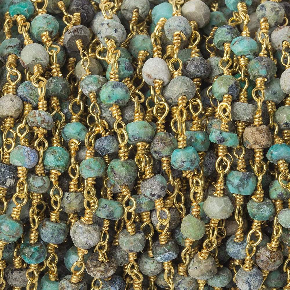 4mm Matte African Turquoise faceted rondelle Gold plated Chain - Beadsofcambay.com