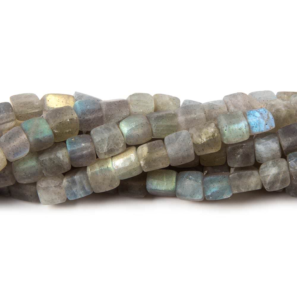4mm Matte Labradorite plain cube beads 7.5 inches 44 pieces - Beadsofcambay.com