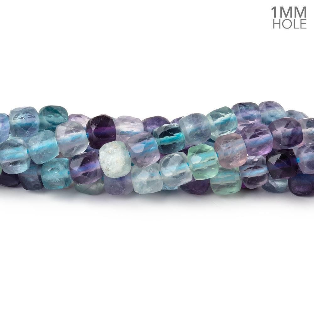 4mm Multi Color Fluorite Micro Faceted Cubes 12 Inch 85 Beads 1mm Large Hole - Beadsofcambay.com