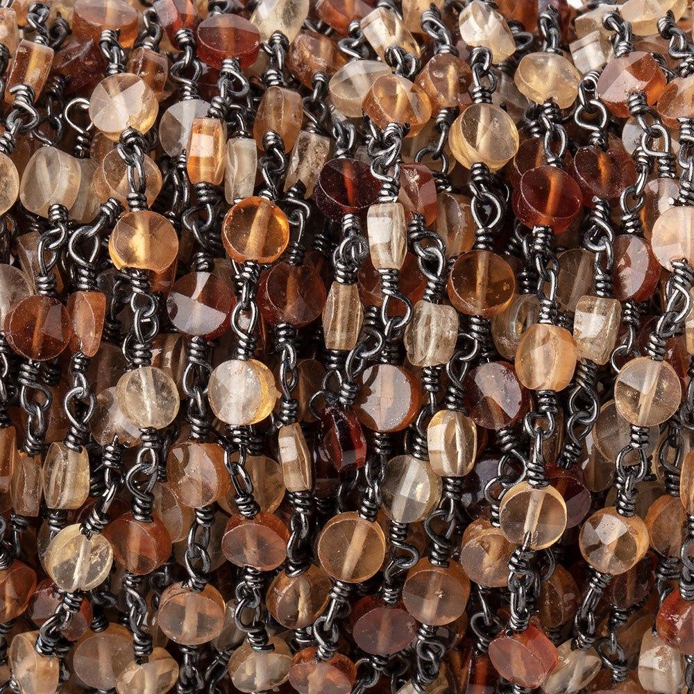 4mm Multi Color Hessonite Faceted Coins on Black Gold Plated Chain by the Foot 28 Beads - Beadsofcambay.com