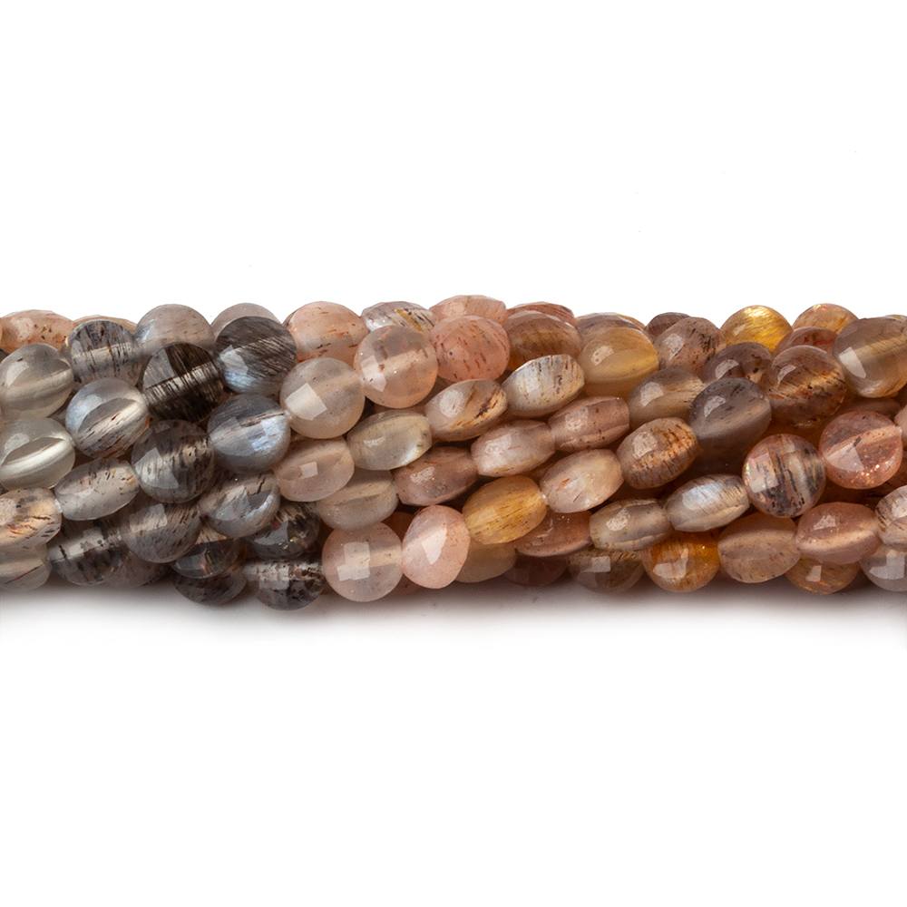 4mm Multi Color Moonstone checkerboard calibrated faceted coins 12.5 inch 85 beads AAA - Beadsofcambay.com