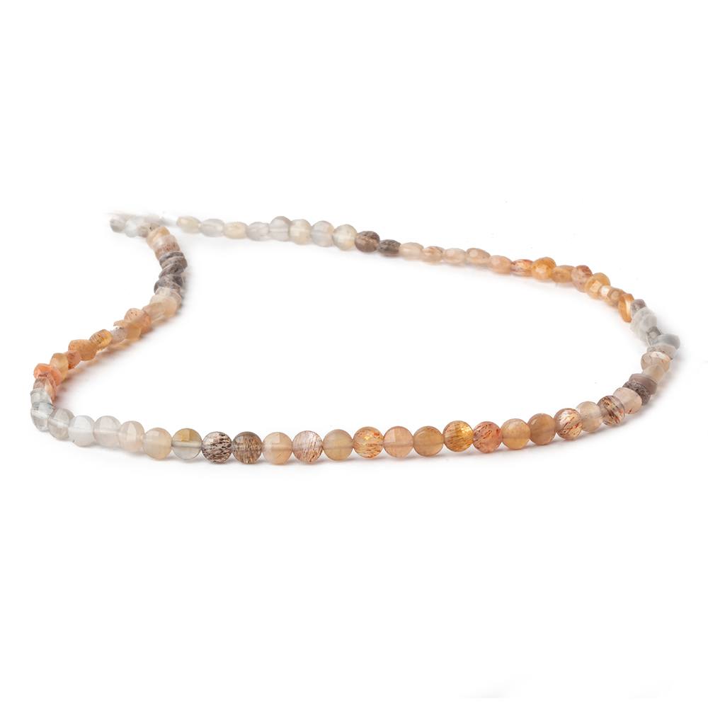 4mm Multi Color Moonstone checkerboard calibrated faceted coins 12.5 inch 85 beads AAA - Beadsofcambay.com